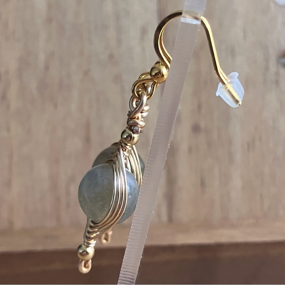 CLEAROUT 🔥 Natural Labradorite Wire Wrapped Earrings - Gold Stainless Steel - Picture 3 of 9
